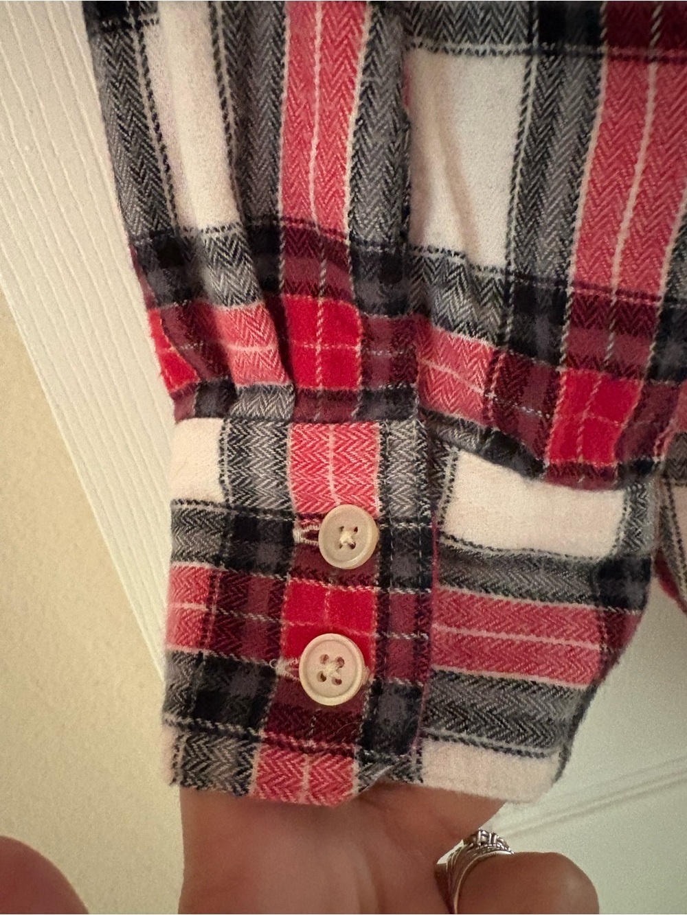 LOFT Red, White and Black Plaid Button-Down Shirt - Picture 5 of 10